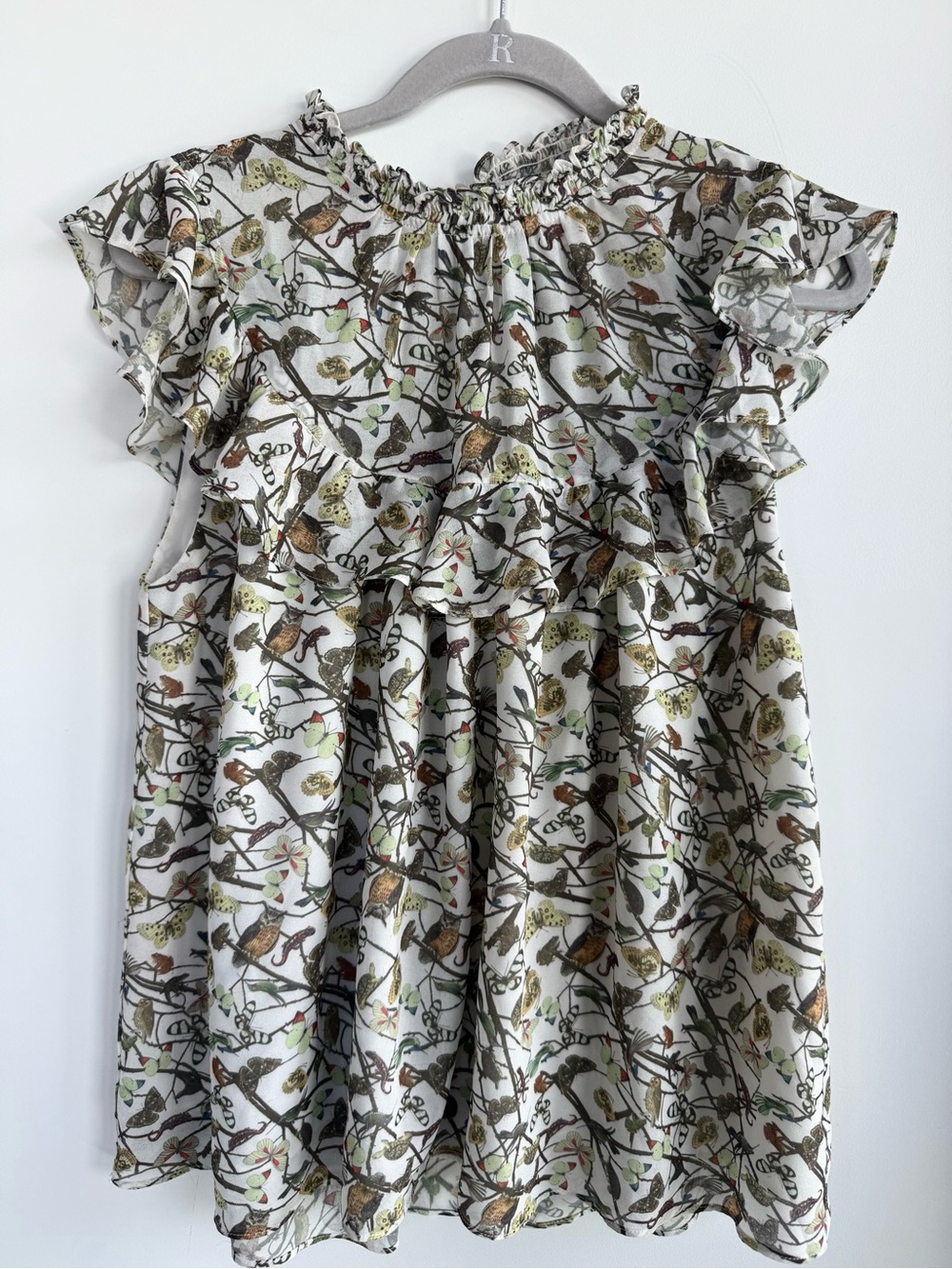foxiedox Cream Blouse with Green and Brown Botanical Print